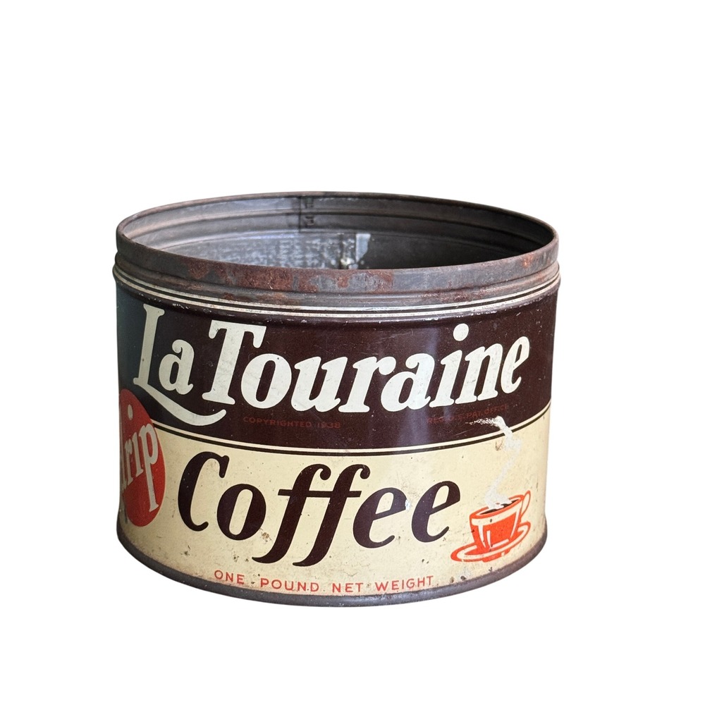 Can Vintage La Touraine Coffee Tin 1lb Drip Grind Metal Canister Prop Decor - Picture 6 of 6